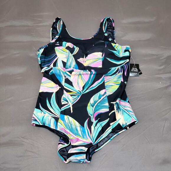 TORRID BATHING SUIT SIZE 3X Wireless High Neck One Piece Swimsuit Tropical Print - Picture 10 of 10